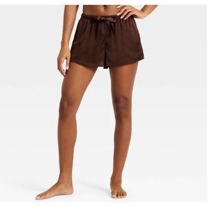 Auden Luxury Collection Womens Chocolate Brown Satin Pajama Sleep Shorts XL